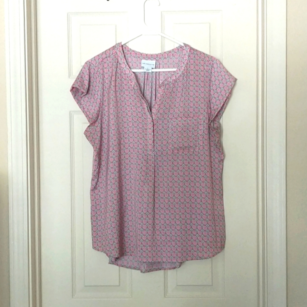Liz Claiborne Blouse w/ Blue, Green & Pink Details